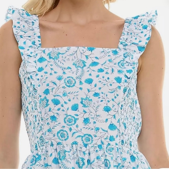 Draper James Blue Floral Print Flutter Sleeve Smocked Midi Sundress Like New - Picture 3 of 9